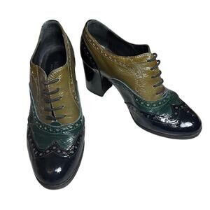 Vintage Melin Made in Italy Patent Leather Block Heeled Oxfords Size EU 38